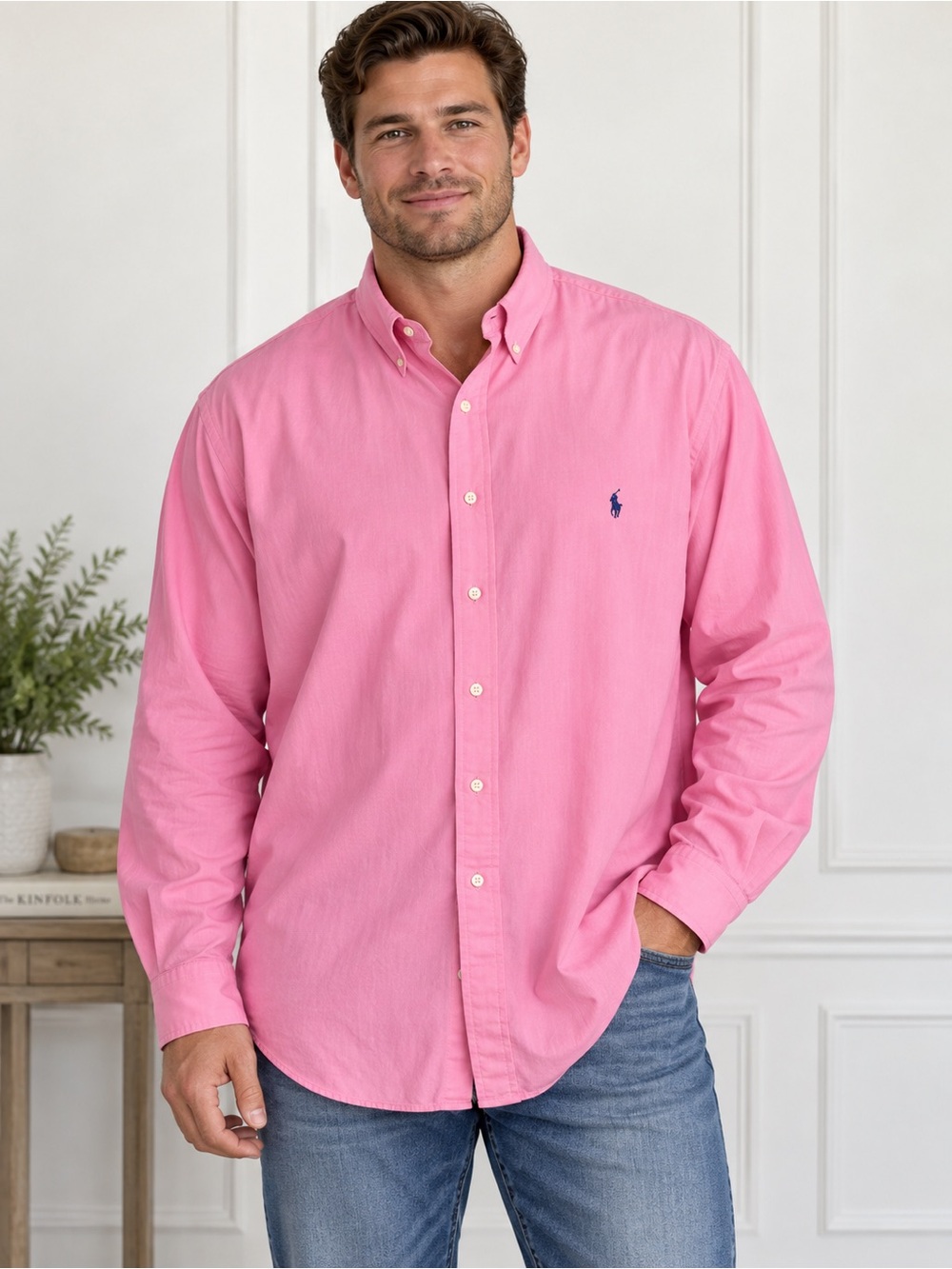 Ralph Lauren Men’s 2XLT Tall Pink Classic Fit Oxford Button Down Shirt Pony